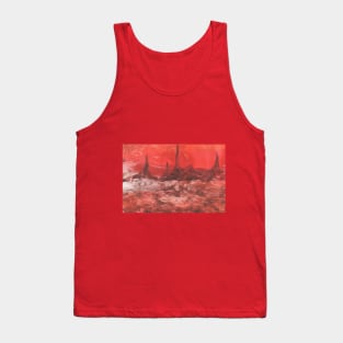 Fantastic landscape, nature, mountain, volcano. Encaustic wax art. Painting drawing Tank Top